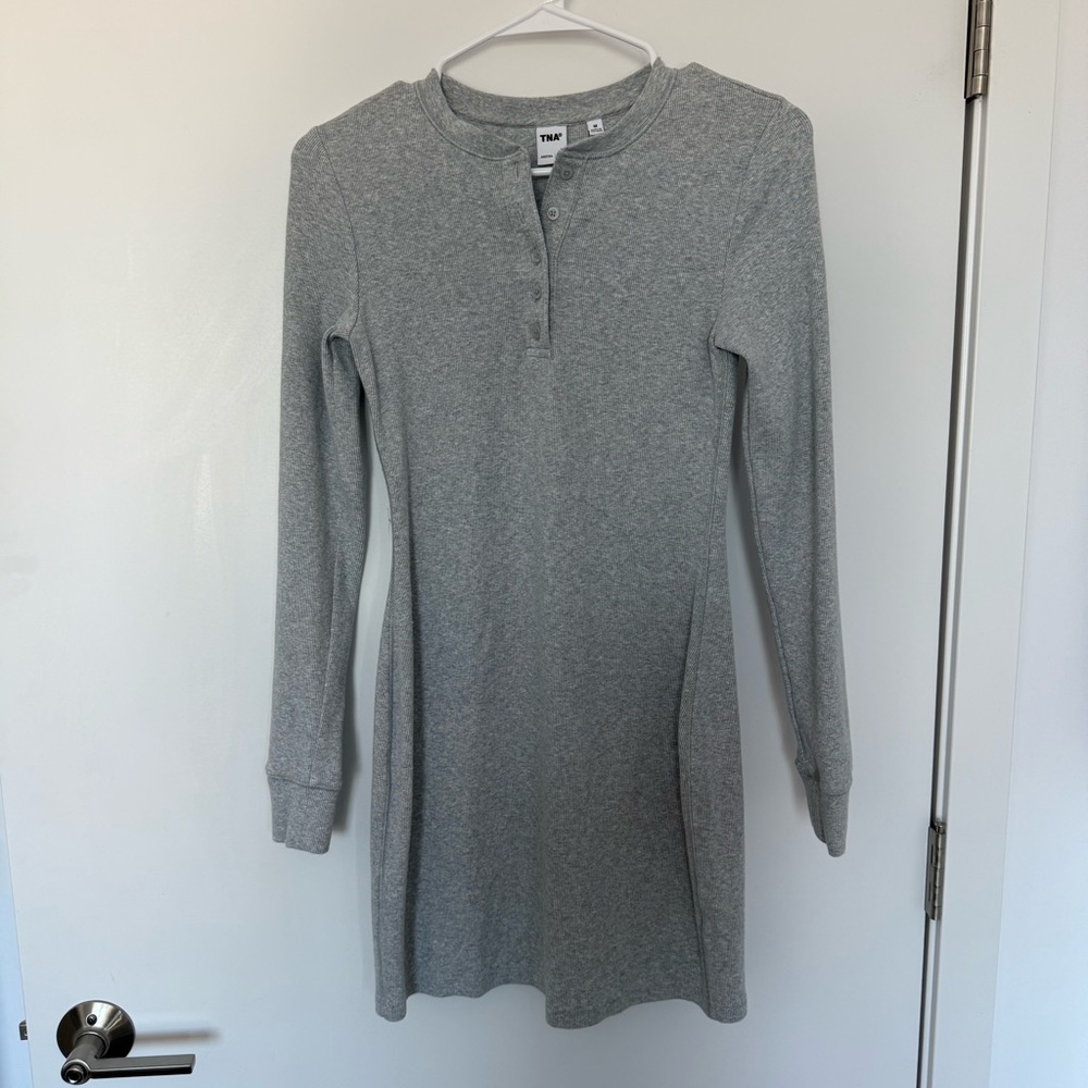 Gray Long Sleeve Henley Dress